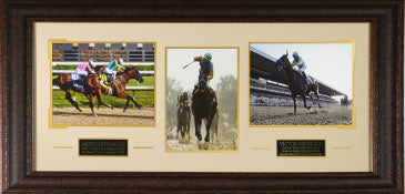 Victor Espinoza American Pharoah 3 Photograph Triple Crown 41x19 Framing Kentucky Derby-Preakness-Belmont Stakes-Powers Sports Memorabilia