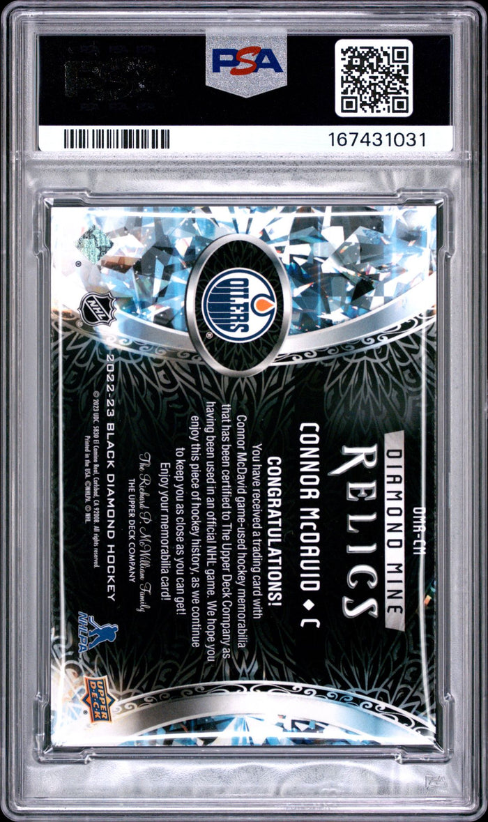 Connor McDavid 2022 Upper Deck Game Used Jersey Card #DMRCM PSA 9-Powers Sports Memorabilia