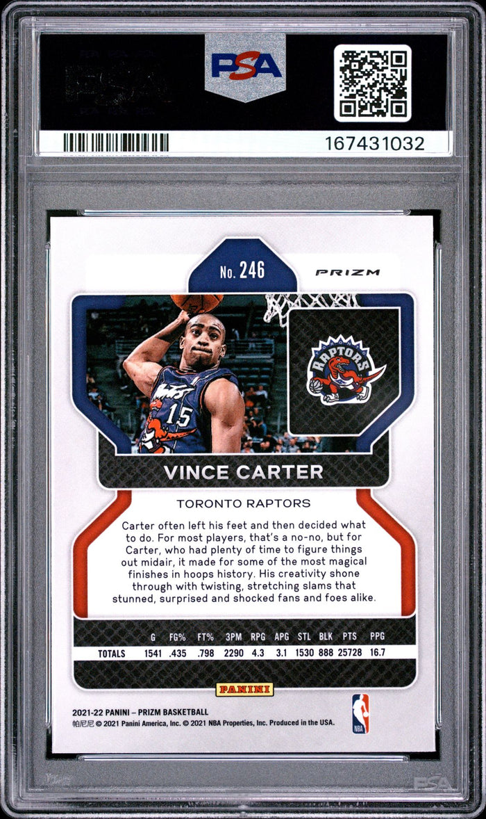 Vince Carter 2021 Panini Prizm Purple Wave Card #246 PSA 9-Powers Sports Memorabilia