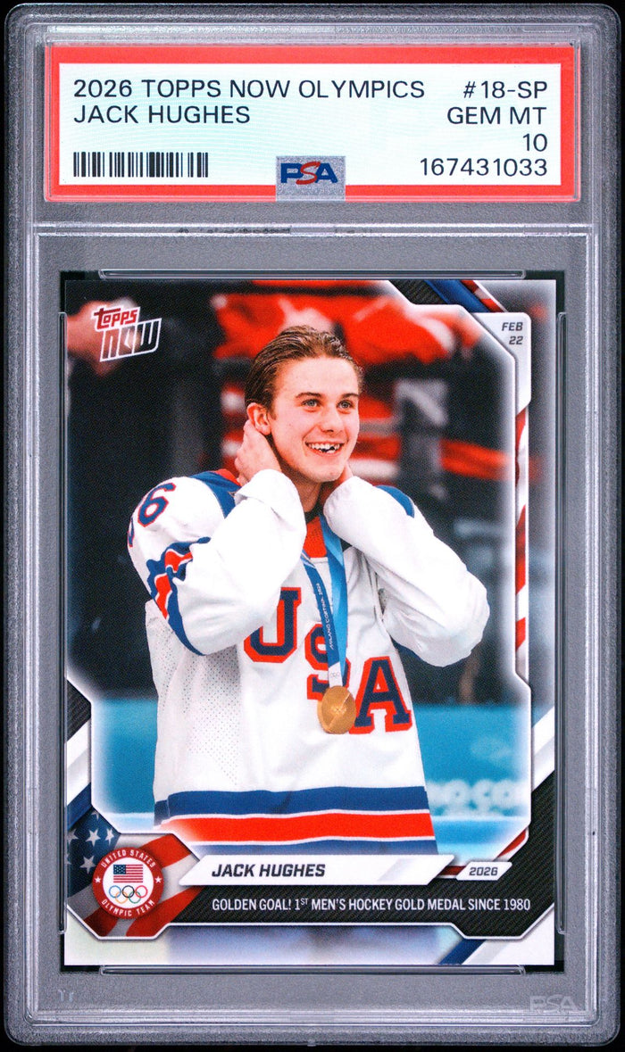Jack Hughes 2026 Topps Now Olympics Team USA Card #18-SP PSA 10-Powers Sports Memorabilia