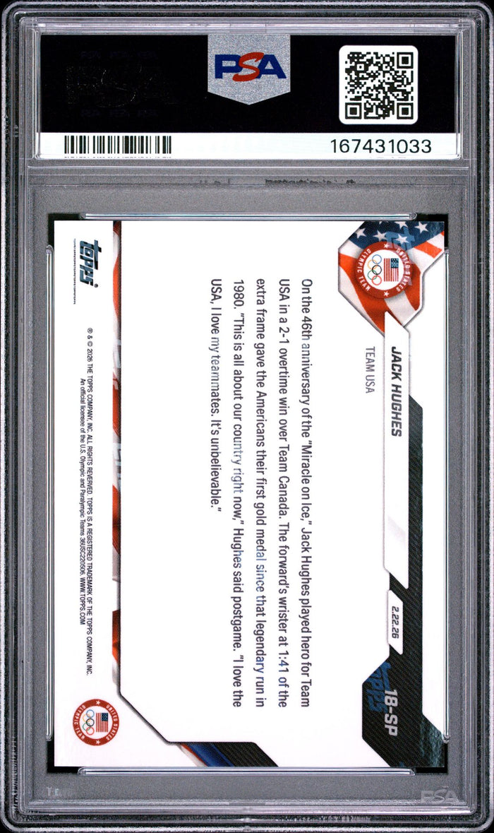 Jack Hughes 2026 Topps Now Olympics Team USA Card #18-SP PSA 10-Powers Sports Memorabilia