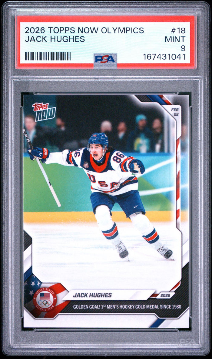Jack Hughes 2026 Topps Now Olympics Team USA Card #18 PSA 9-Powers Sports Memorabilia