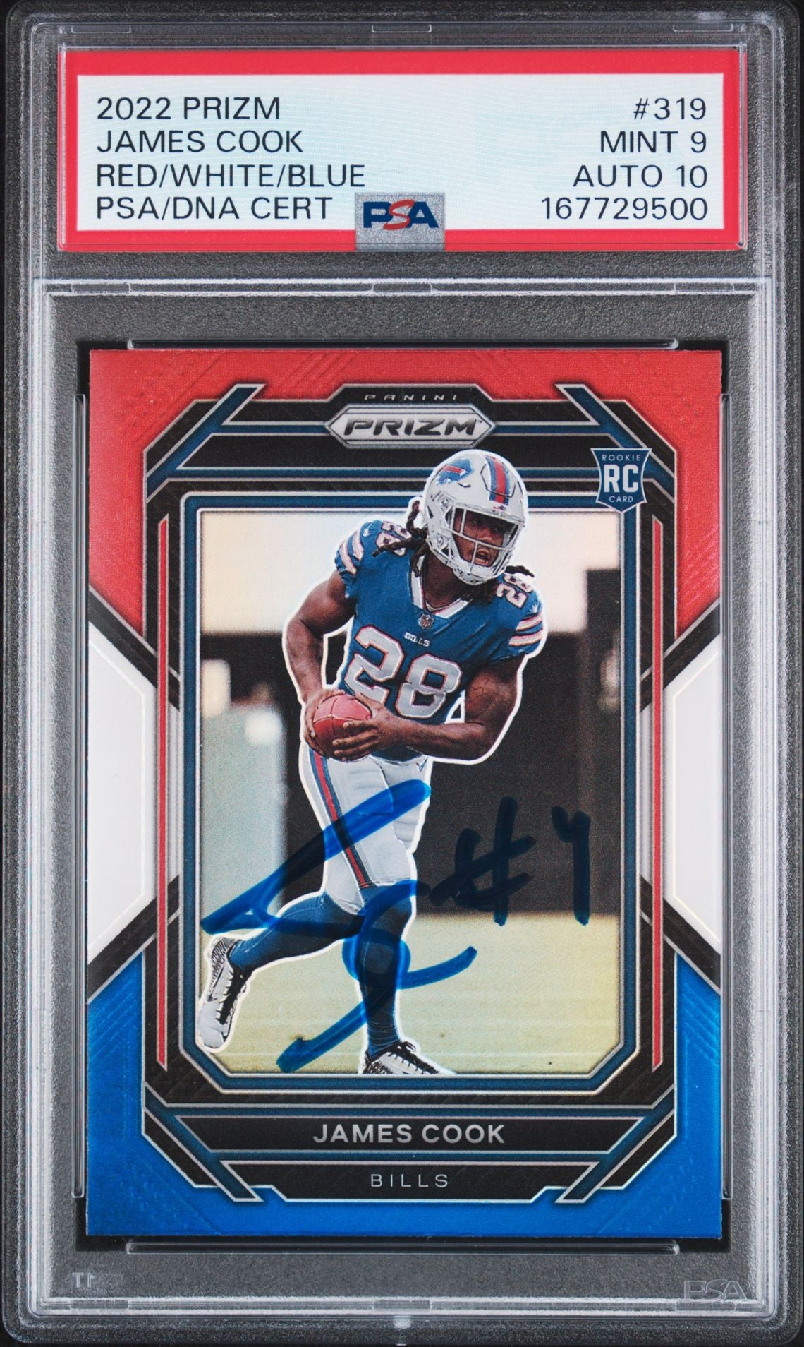 James Cook 2022 Prizm Red White Blue Rookie Card #319 PSA 9 Auto 10 7729500