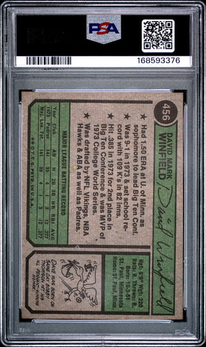 Dave Winfield 1974 Topps Padres Rookie Card #456 PSA 4