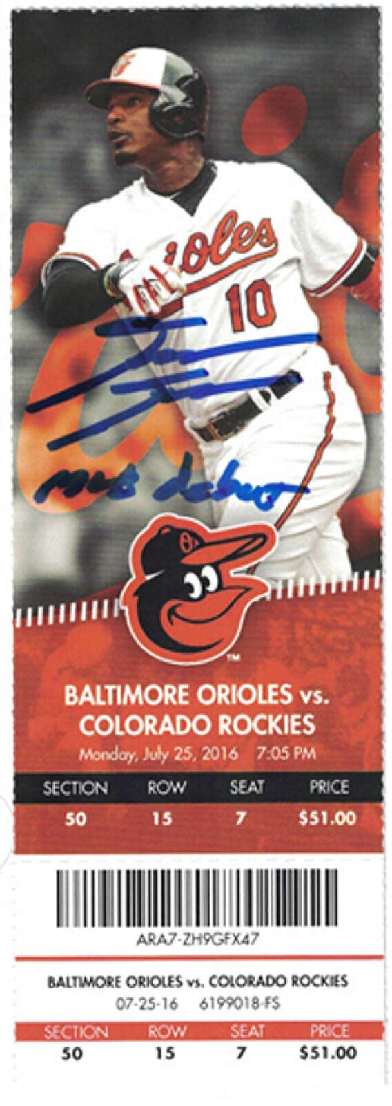 David Dahl Colorado Rockies Signed Ticket Stub MLB Debut JSA-Powers Sports Memorabilia