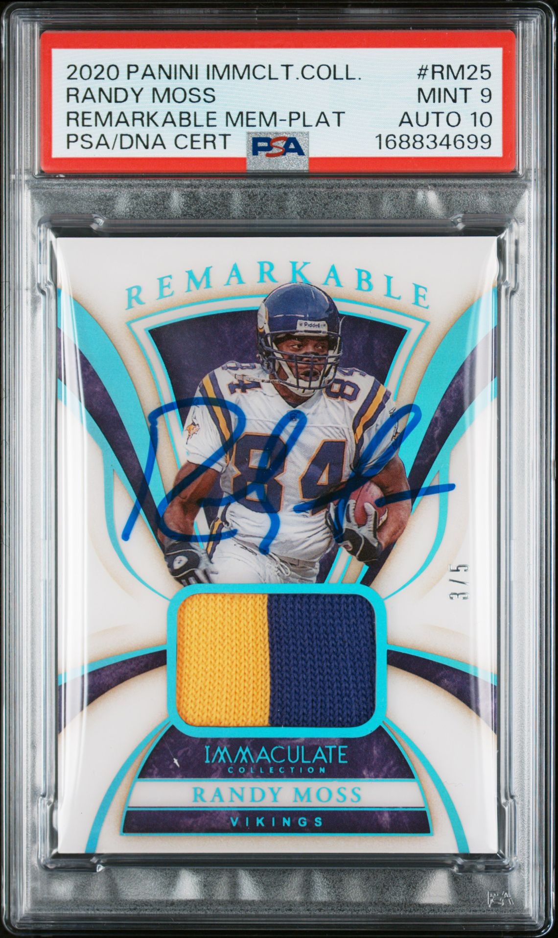 Randy Moss 2020 Panini Immaculate Jersey Used Patch #RM25 PSA 9 Auto 10 3/5-Powers Sports Memorabilia