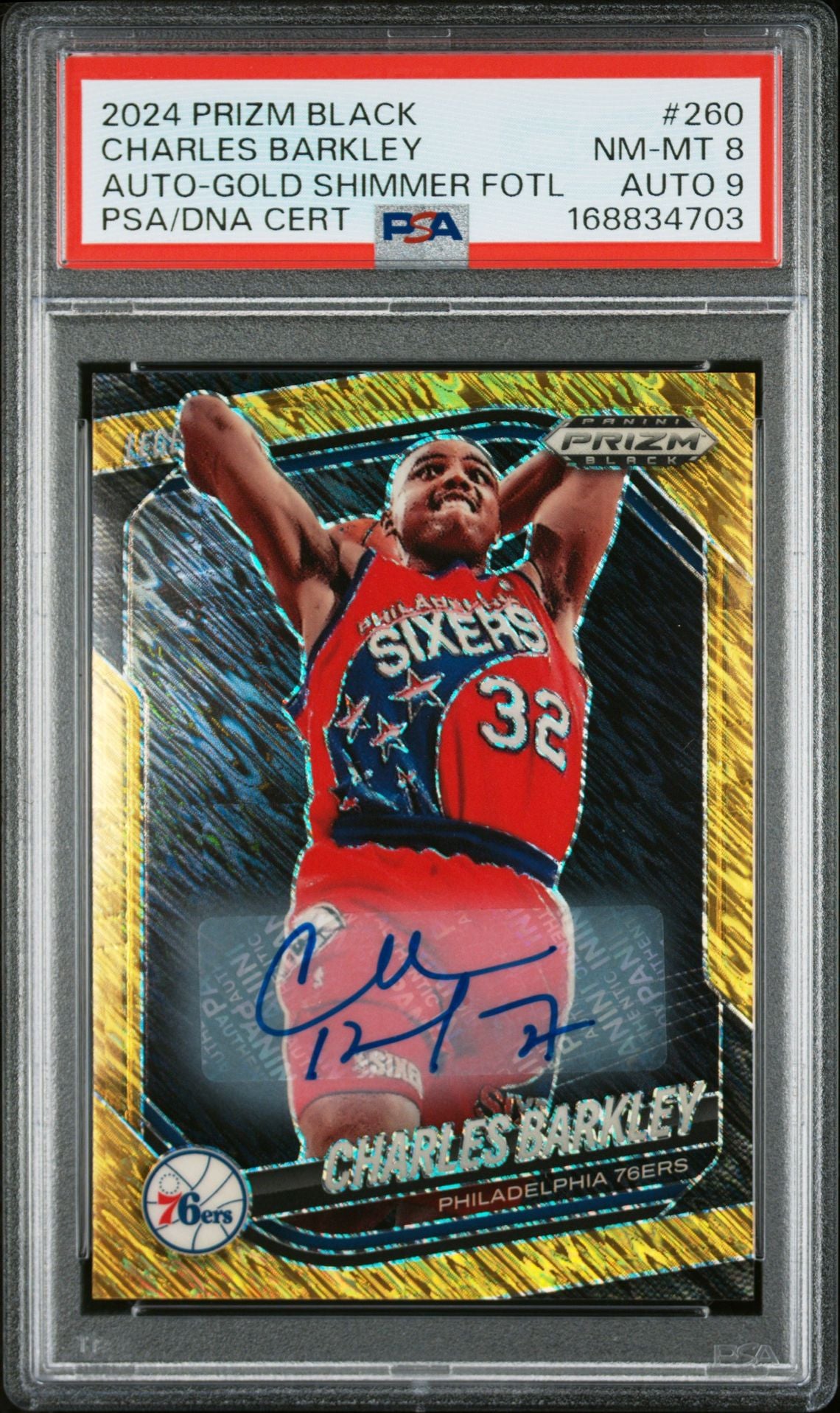 Charles Barkley 2024 Prizm Black Gold Shimmer FOTL #260 PSA 8 Auto 9 6/10-Powers Sports Memorabilia