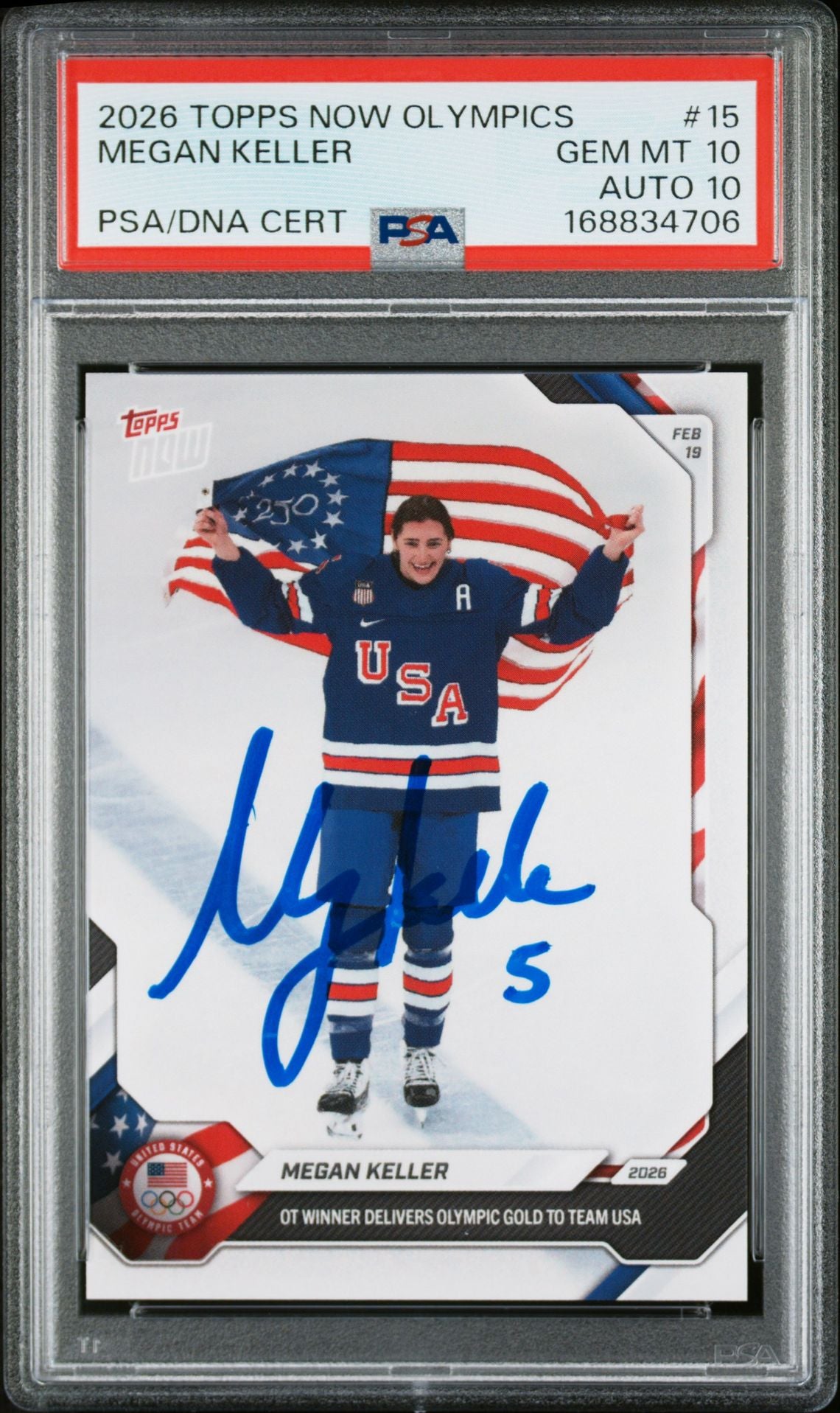 Megan Keller 2026 Topps Now Olympics USA Gold Card #15 PSA 10 Auto 10-Powers Sports Memorabilia