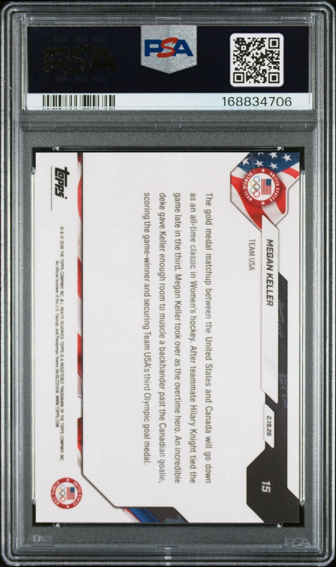 Megan Keller 2026 Topps Now Olympics USA Gold Card #15 PSA 10 Auto 10-Powers Sports Memorabilia