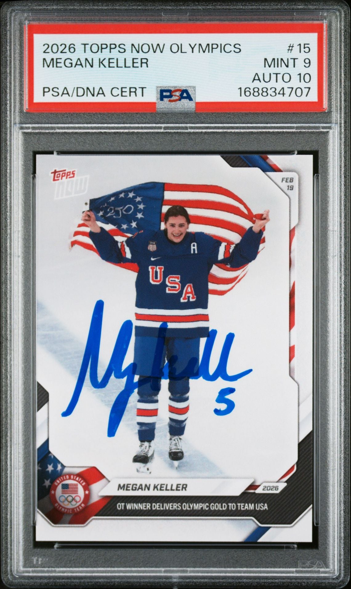 Megan Keller 2026 Topps Now Olympics USA Gold Card #15 PSA 9 Auto 10 A-Powers Sports Memorabilia