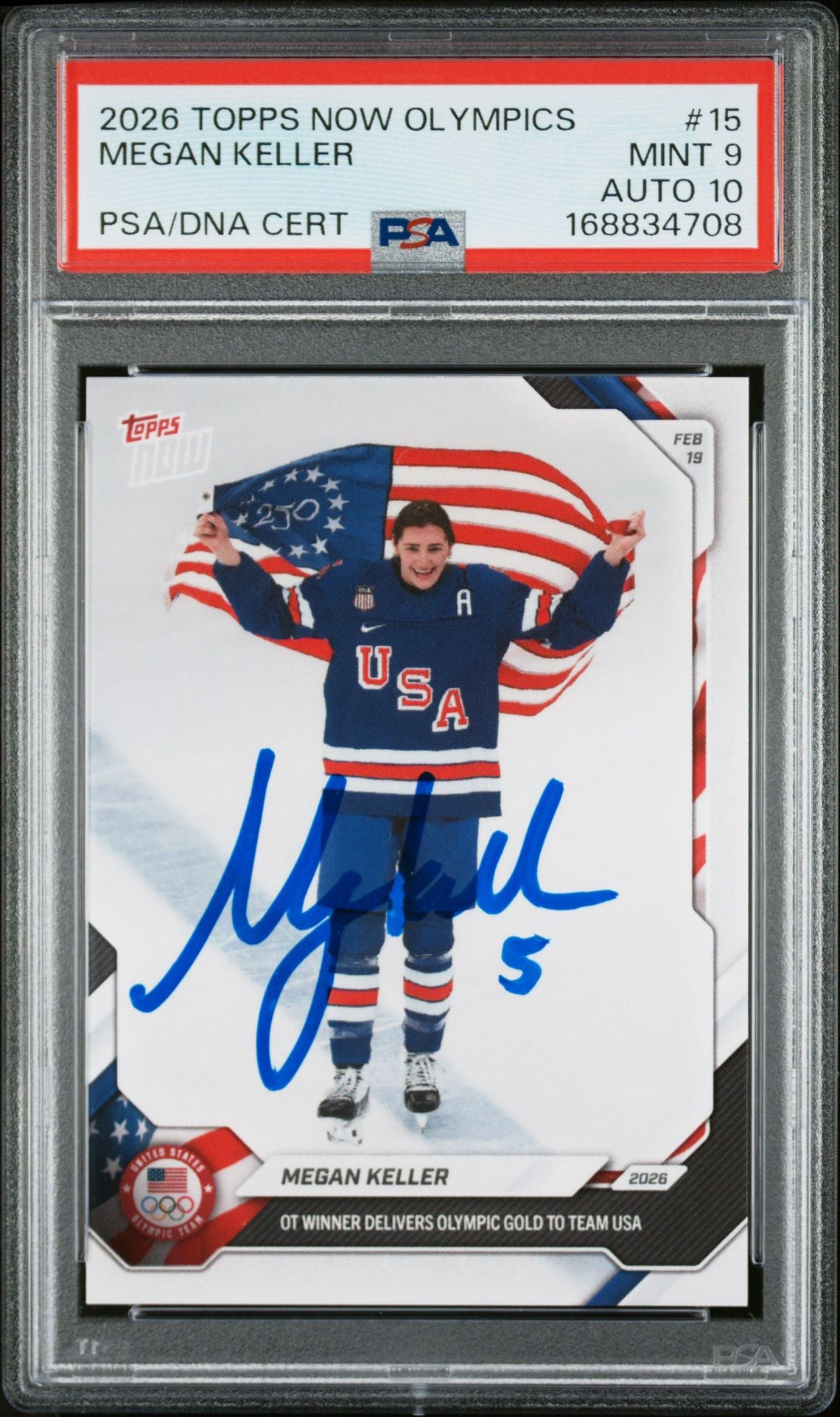 Megan Keller 2026 Topps Now Olympics USA Gold Card #15 PSA 9 Auto 10 B-Powers Sports Memorabilia