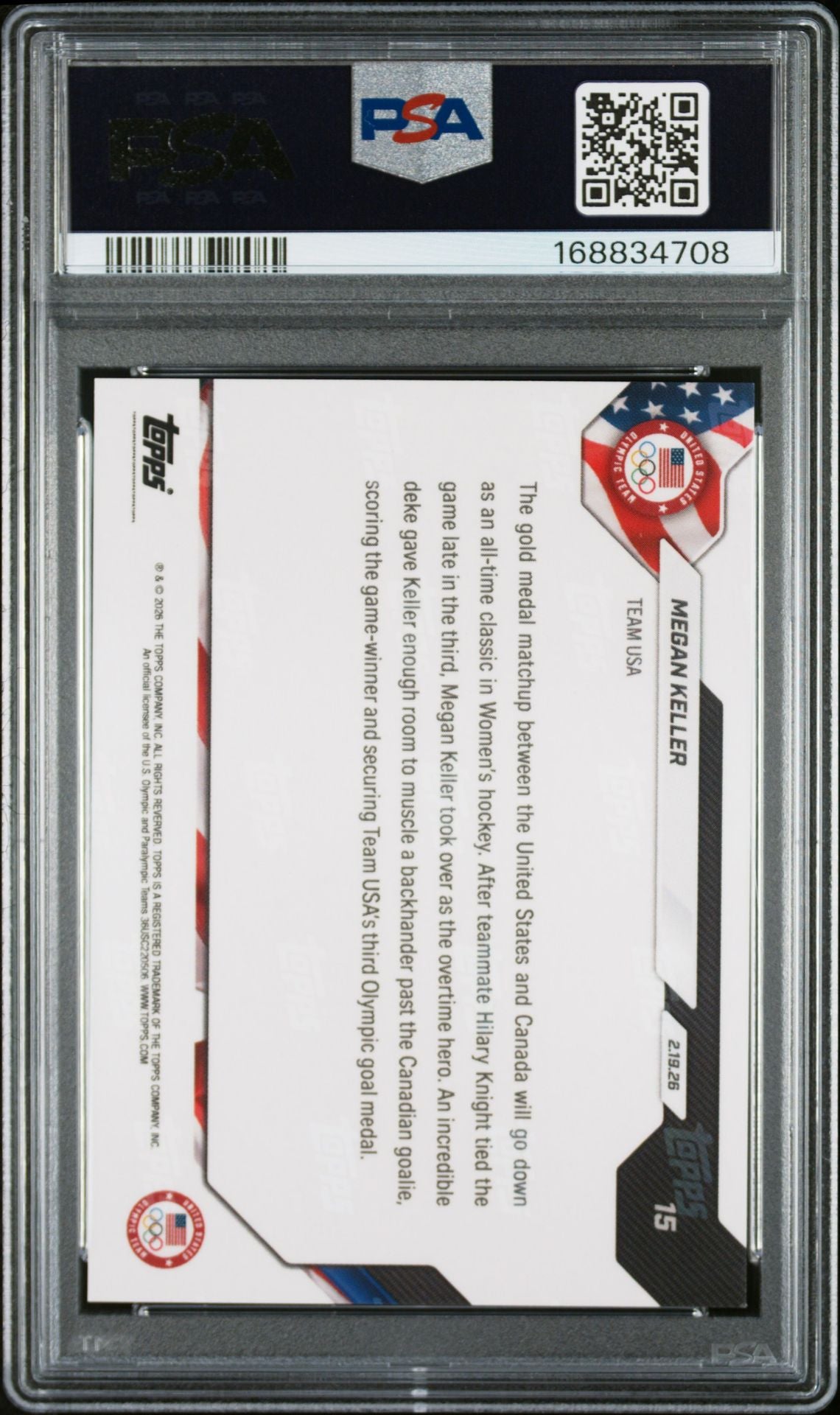 Megan Keller 2026 Topps Now Olympics USA Gold Card #15 PSA 9 Auto 10 B-Powers Sports Memorabilia