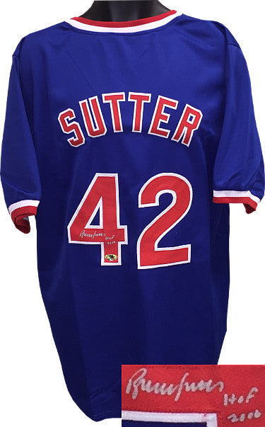 Bruce Sutter Autographed Blue TB Custom Stitched Baseball Jersey w/ HOF 2006 XL- MAB Hologram-Powers Sports Memorabilia
