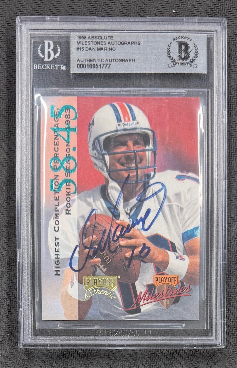 Dan Marino 1998 Playoff Absolute Milestones Signed Football Card #15 Auto Beckett Authenticated Cert #00016951777-Powers Sports Memorabilia