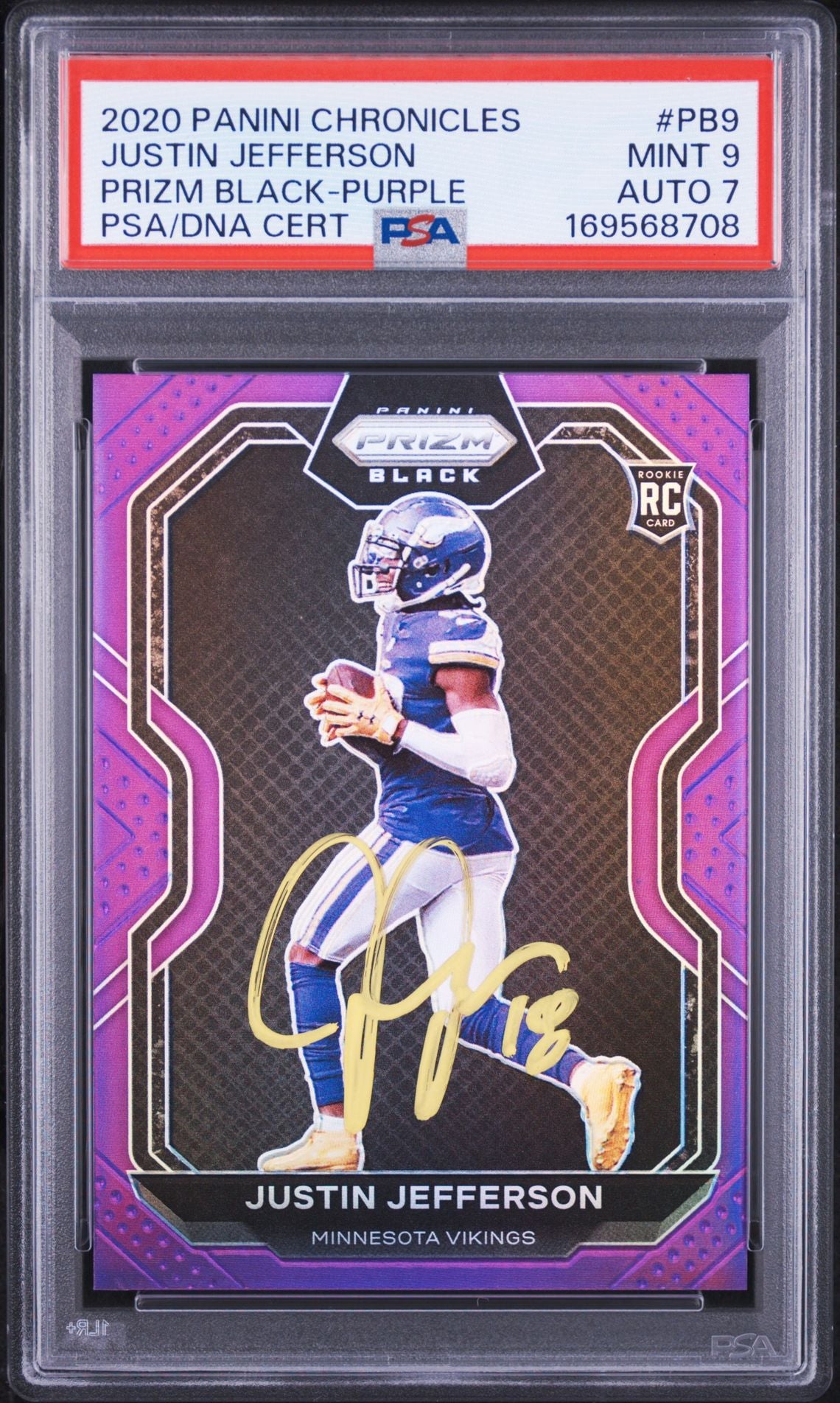 Justin Jefferson 2020 Panini Prizm Purple Rookie Card PB9 PSA 9 Auto 7 /125