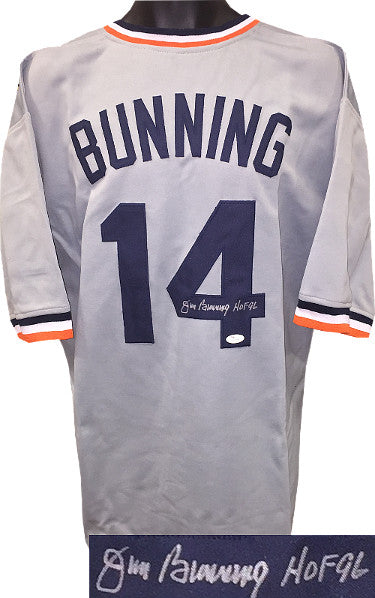 Jim Bunning Autographed Gray TB Custom Stitched Baseball Jersey HOF 96 XL- JSA Witnessed Hologram-Powers Sports Memorabilia