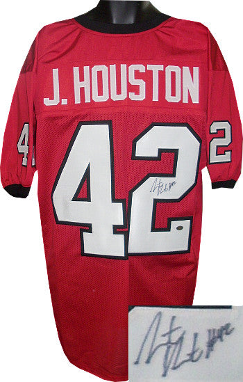 Justin Houston Autographed Red Custom Stitched Football Jersey #42 XL- Houston Player Hologram-Powers Sports Memorabilia