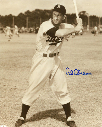 Cal Abrams Autographed Brooklyn Dodgers Vintage Sepia 8x10 Photo (full view batting-deceased)-Powers Sports Memorabilia