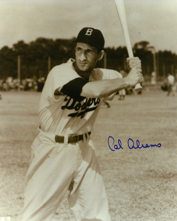 Cal Abrams Autographed Brooklyn Dodgers Vintage B&W 8x10 Photo (close up batting-deceased)-Powers Sports Memorabilia