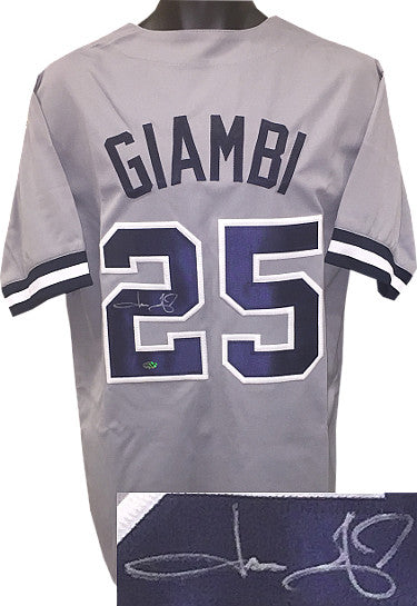 Jason Giambi Autographed Gray TB Custom Stitched Pro Baseball Jersey XL- Leaf Authentics Hologram-Powers Sports Memorabilia