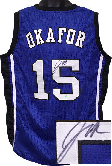 Jahlil Okafor Autographed Blue Custom Stitched College Basketball Jersey XL- Schwartz Hologram-Powers Sports Memorabilia