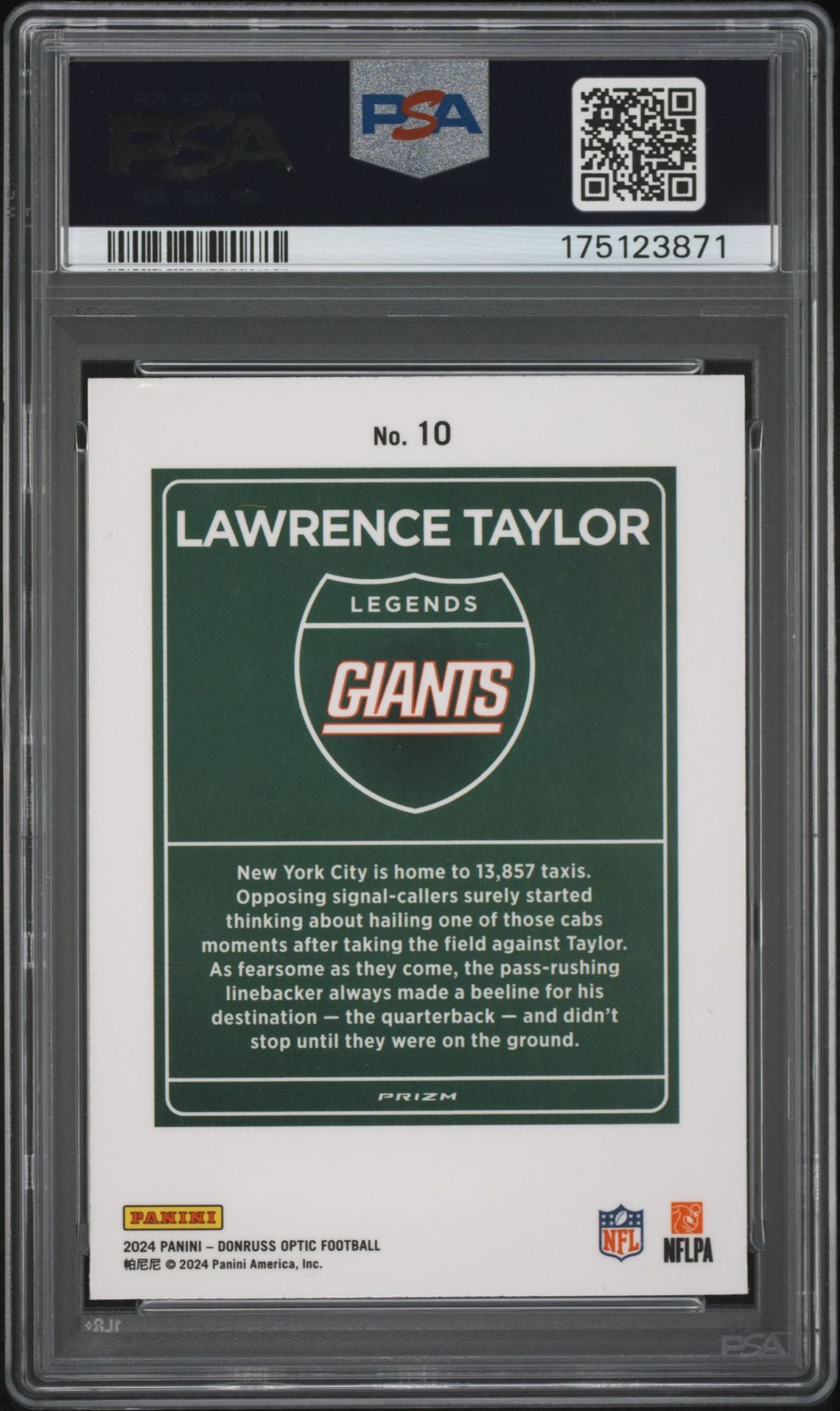 Lawrence Taylor 2024 Panini Donruss Optic Downtown #10 PSA Authentic Auto 9-Powers Sports Memorabilia