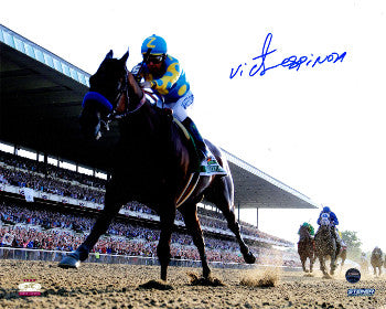 Victor Espinoza Autographed American Pharoah 2015 Belmont Stakes 16x20 Photo - Steiner Hologram (Triple Crown)-Powers Sports Memorabilia