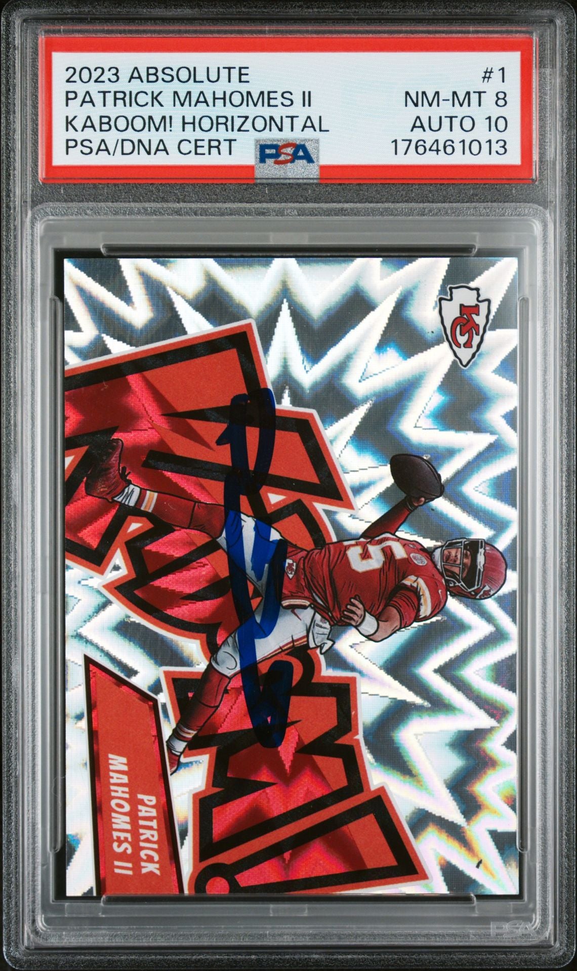 Patrick Mahomes II 2023 Panini Absolute Kaboom Signed Card #1 PSA 8 Auto 10 461013