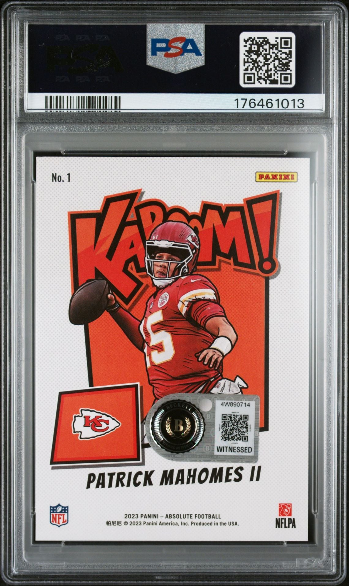 Patrick Mahomes II 2023 Panini Absolute Kaboom Signed Card #1 PSA 8 Auto 10 461013