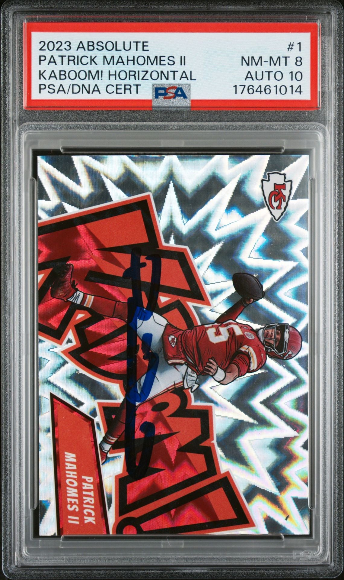 Patrick Mahomes II 2023 Panini Absolute Kaboom Signed Card #1 PSA 8 Auto 10 461014
