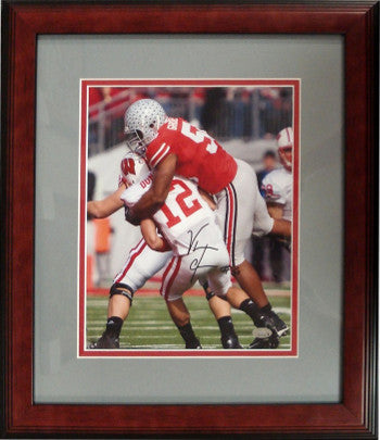 Vernon Gholston Autographed Ohio State Buckeyes 8 x 10 Photograph Custom Wood Framing (vs Wisconsin)-Powers Sports Memorabilia