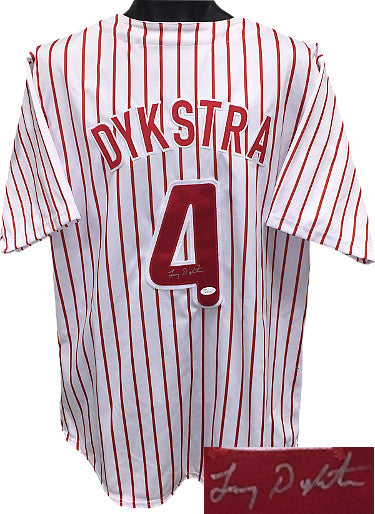 Lenny Dykstra Autographed White Pinstripe TB Custom Stitched Baseball Jersey XL- JSA Hologram-Powers Sports Memorabilia