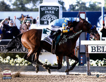 Victor Espinoza Autographed 11x14 Photo 2015 Belmont Stakes American Pharoah Triple Crown - Steiner Holo-Powers Sports Memorabilia