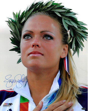 Jennie Finch Autographed Olympic Team USA 16x20 Photo w/ Crown (2004 Olympic Ceremony)-Powers Sports Memorabilia