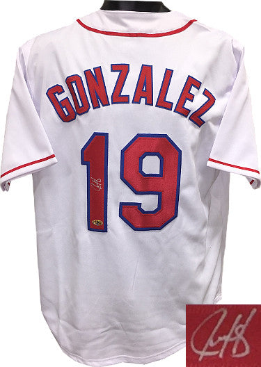 Juan Gonzalez Autographed White TB Custom Stitched Baseball Jersey XL-Powers Sports Memorabilia