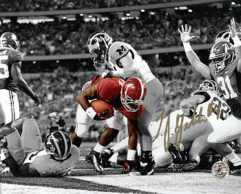 TJ Yeldon Autographed Alabama Crimson Tide 8X10 Photo #4 (horizontal spotlight vs Michigan)-Powers Sports Memorabilia