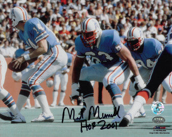 Mike Munchak Autographed Houston Oilers 8x10 Photo HOF 2001 (horizontal blue jersey)- Munchak Hologram-Powers Sports Memorabilia