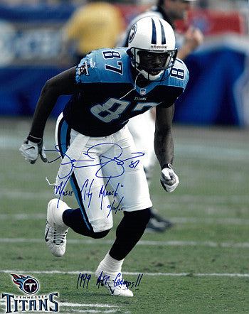 Kevin Dyson Autographed Tennessee Titans Action 16x20 Photo w/ triple Music City Miracle, 01/08/00 & 1999 AFC Champs!!-Powers Sports Memorabilia