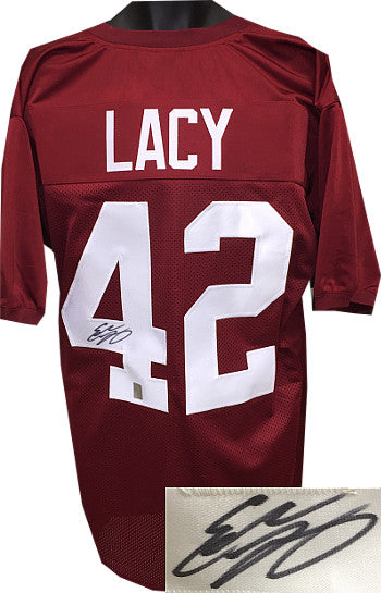 Eddie Lacy Autographed Crimson Custom Stitched Football Jersey XL- Lacy Hologram-Powers Sports Memorabilia