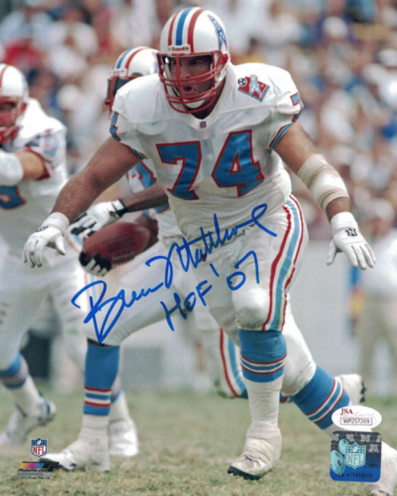 Bruce Matthews Signed Houston Oilers 8x10 Photo (White) HOF 07 – JSA Authenticated-Powers Sports Memorabilia