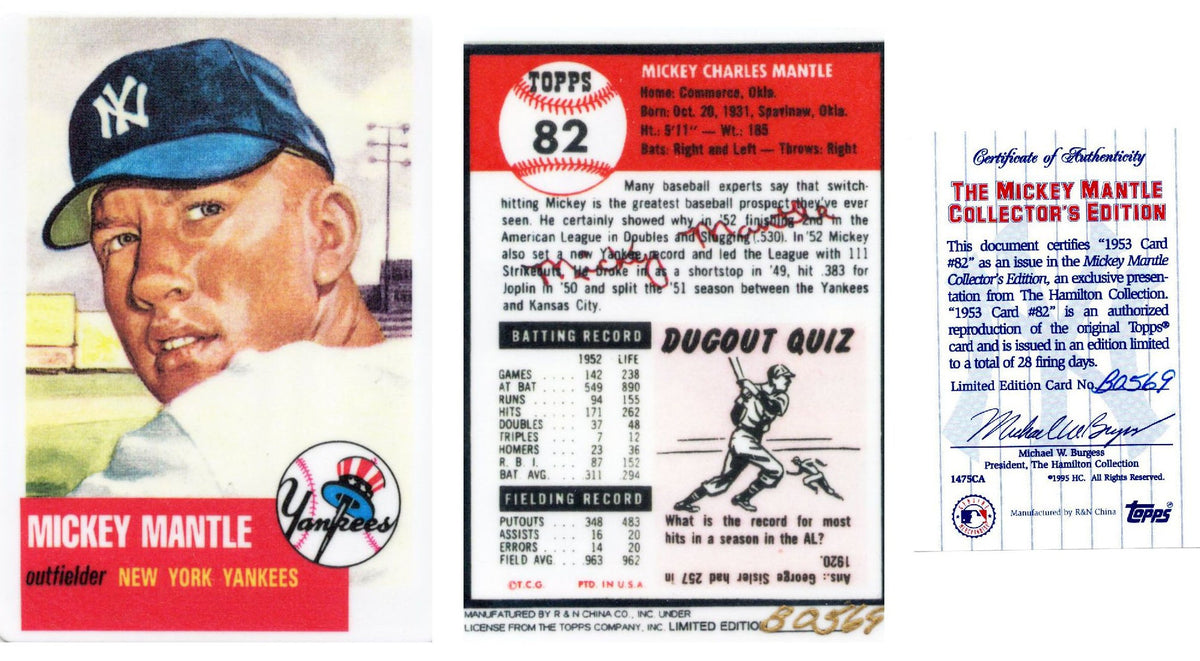 Mickey Mantle New York Yankees 1953 #82 Topps Ceramic Limited Edition Baseball Card W/COA-Powers Sports Memorabilia