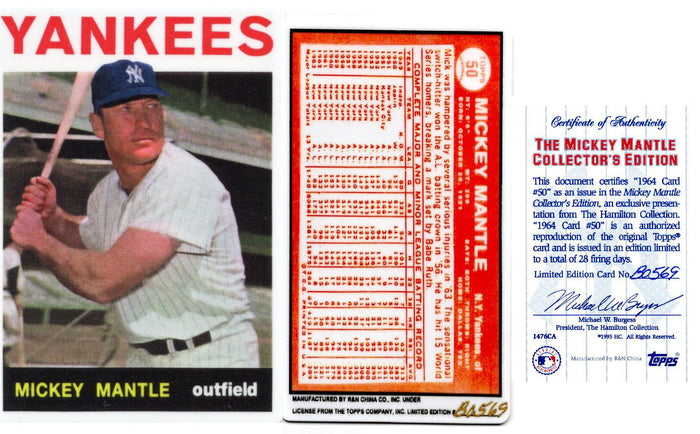 Mickey Mantle New York Yankees 1964 #50 Topps Ceramic Limited Edition Baseball Card W/COA-Powers Sports Memorabilia