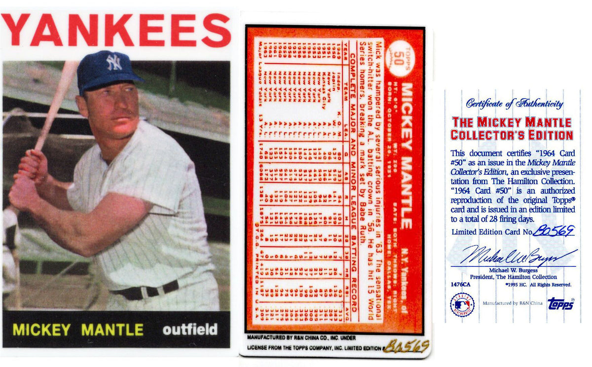 Mickey Mantle New York Yankees 1964 #50 Topps Ceramic Limited Edition Baseball Card W/COA-Powers Sports Memorabilia