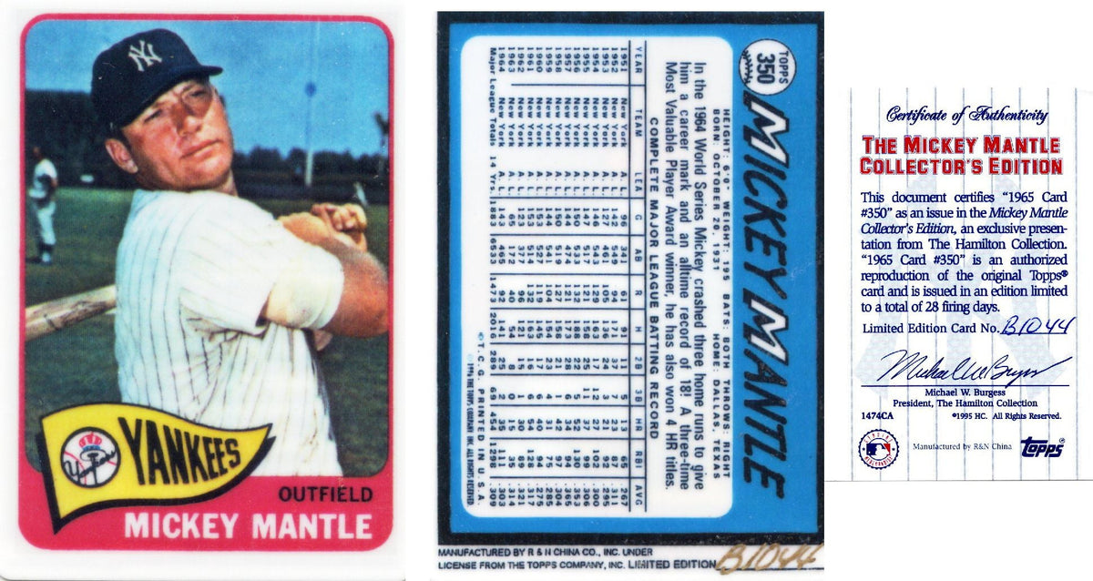Mickey Mantle New York Yankees 1965 #350 Topps Ceramic Limited Edition Baseball Card W/COA-Powers Sports Memorabilia