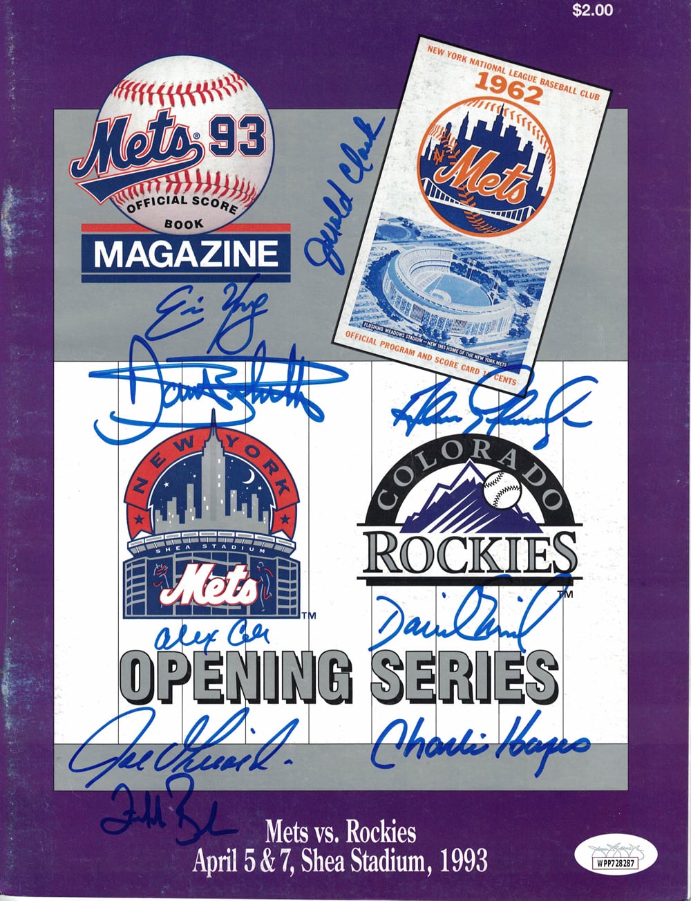 1993 Colorado Rockies Team Opening Day Signed Program vs Mets 9 Sigs JSA-Powers Sports Memorabilia