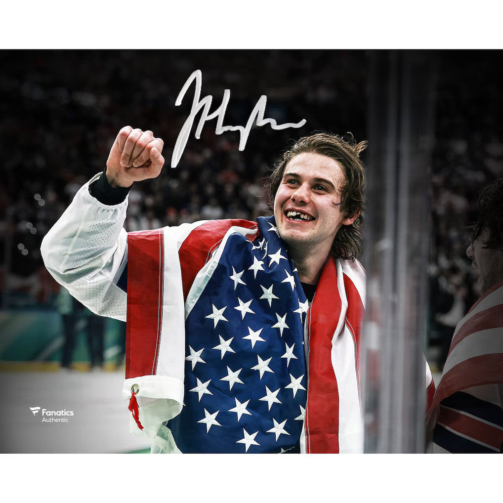 Jack Hughes Team USA Autographed 8" x 10" 2026 Winter Olympics Gold Medal Winner Photograph (pre-sale, ships by November 2026)-Powers Sports Memorabilia