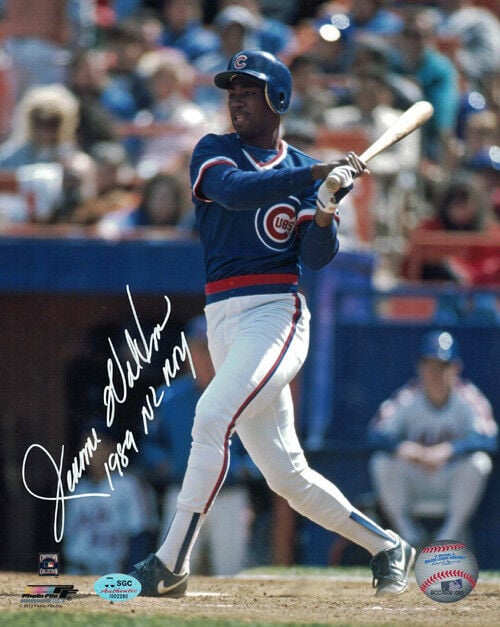 Jerome Walton Signed chicago Cubs 8x10 Photo Bat 1989 NL ROY SGC-Powers Sports Memorabilia