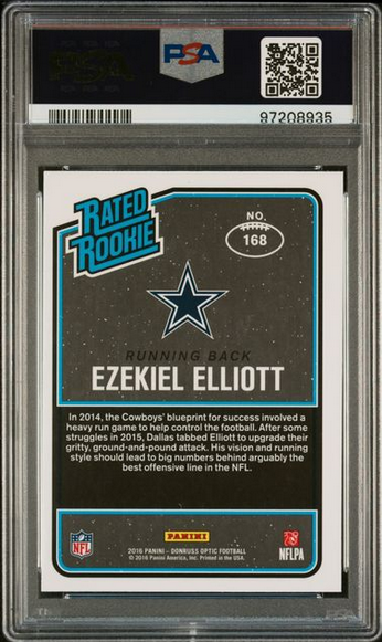 Ezekiel Elliott 2016 Donruss Optic #168 Auto PSA Mint 9 Rookie Card - PSA Cert #97208935-Powers Sports Memorabilia