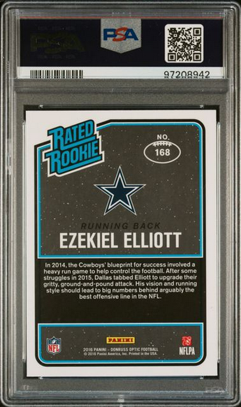 Ezekiel Elliott 2016 Donruss Optic Holo #168 Auto PSA Mint 9 Rookie Card-Powers Sports Memorabilia