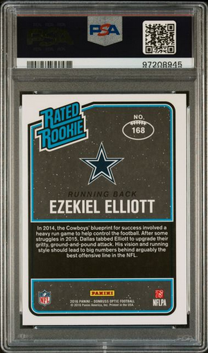 Ezekiel Elliott 2016 Donruss Optic Purple #168 Auto PSA Mint 9 Rookie Card-Powers Sports Memorabilia